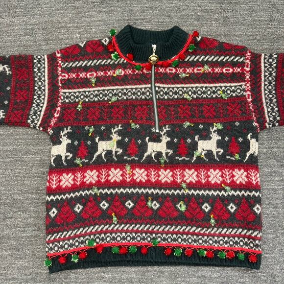 Vintage Alps Christmas Sweater Women Medium Reindeer Light Up Fair Isle Wool USA - Picture 7 of 13